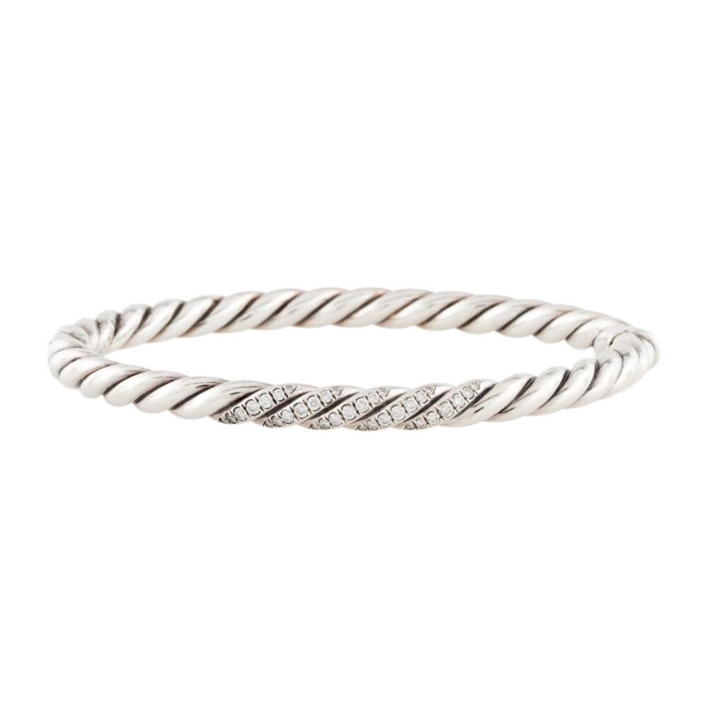 DAVID YURMAN DIAMOND STERLING SILVER 925 HINGED STAX CABLE BRACELET